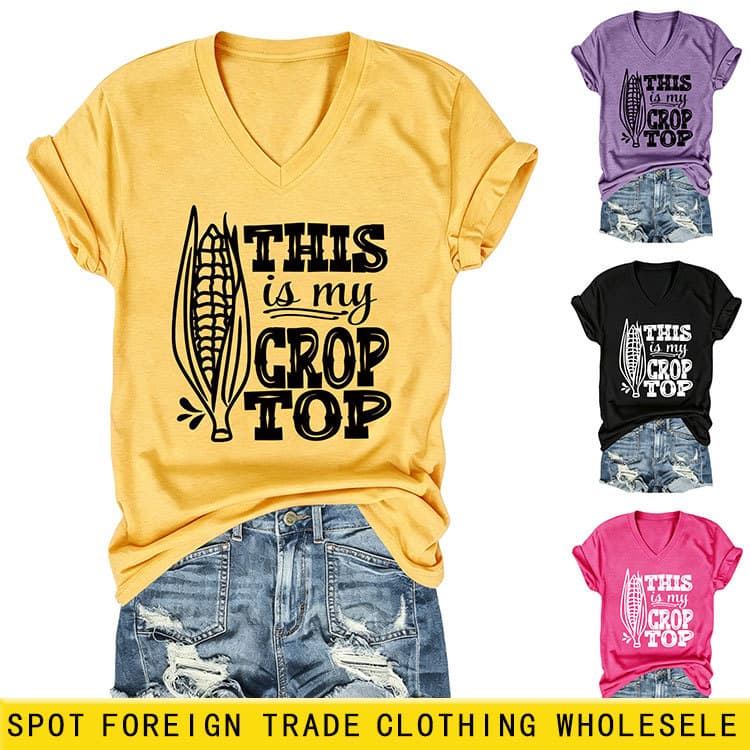 THIS IS MY CROP TOP Amazon eBay Independent Station Fashionable Personalized Women's V-Neck Short Sleeve T-Shirt