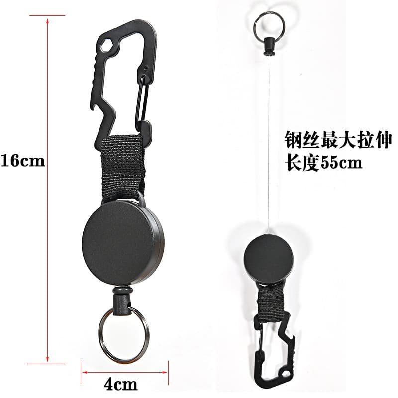 Retractable keychain stainless steel wire rope easy-pull buckle fishing anti-lost and anti-theft high elastic webbing retractable buckle