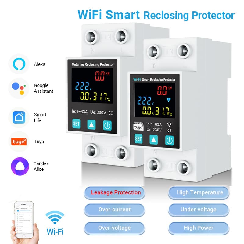 WIFI graffiti smart reclosing protector, power metering, APP timer, overcurrent, overvoltage, and leakage protection circuit breaker