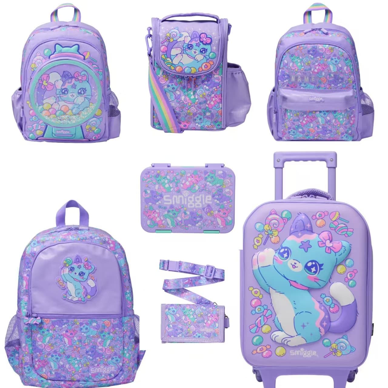 Australia Smiggle School Bag Primary School Backpack Kids Multifunctional Backpack Candy Cat Set Series