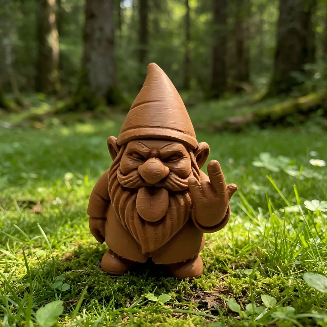 Black/Brown Cheeky Gnome Ornament, Rebellious Middle Finger 3D Printed Gnome Fun Home Decor