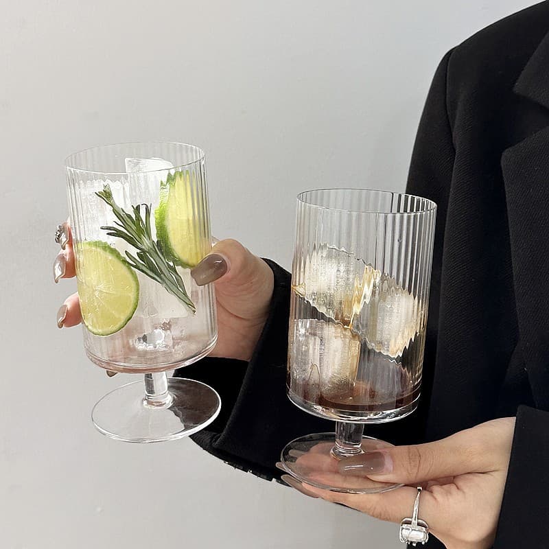Niche ins retro iced American latte coffee cup vertical pattern goblet juice cup sparkling water cup cocktail cup