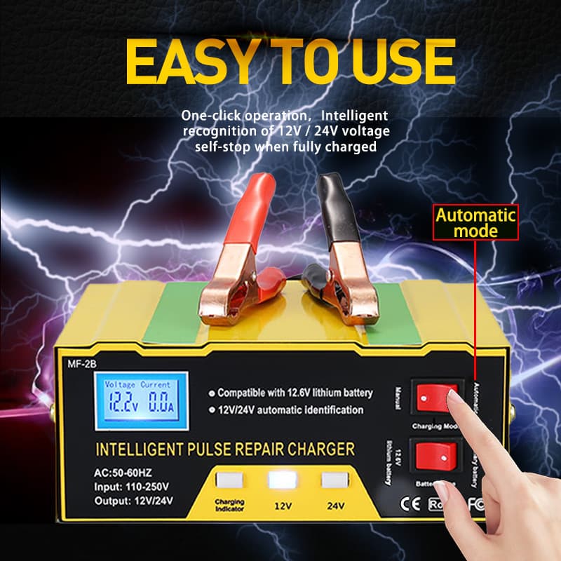 Cross-border E-commerce Car Battery Charger 12V 24V Smart Pulse Repair Charger Lead-Acid Battery Charger