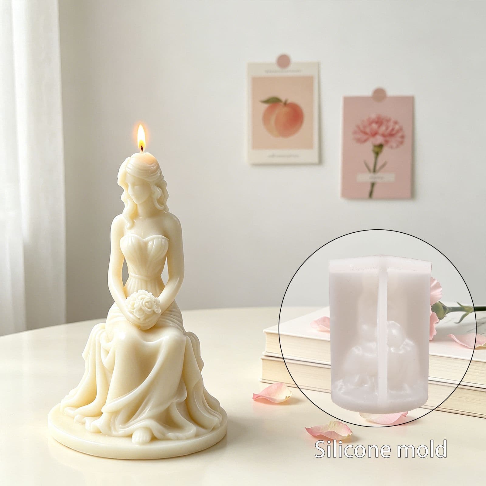 Yumeiren 3D Bouquet Girl Sitting Portrait Scented Candle Silicone Mold DIY Gypsum Ornament Mold