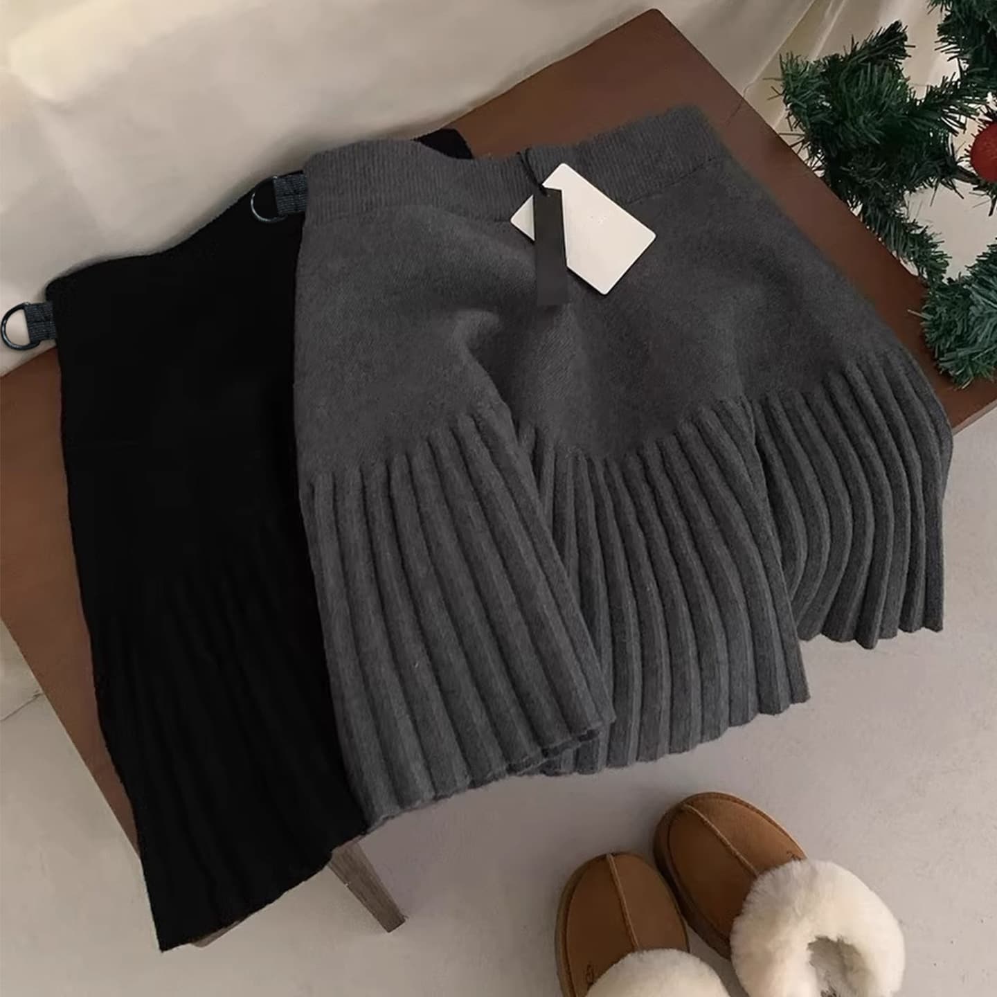 Pregnant Women Midi Skirt Autumn Winter High Waist Knitted Short Skirt Casual Slim Pleated Skirt Spring Autumn Simple A-Line Skirt