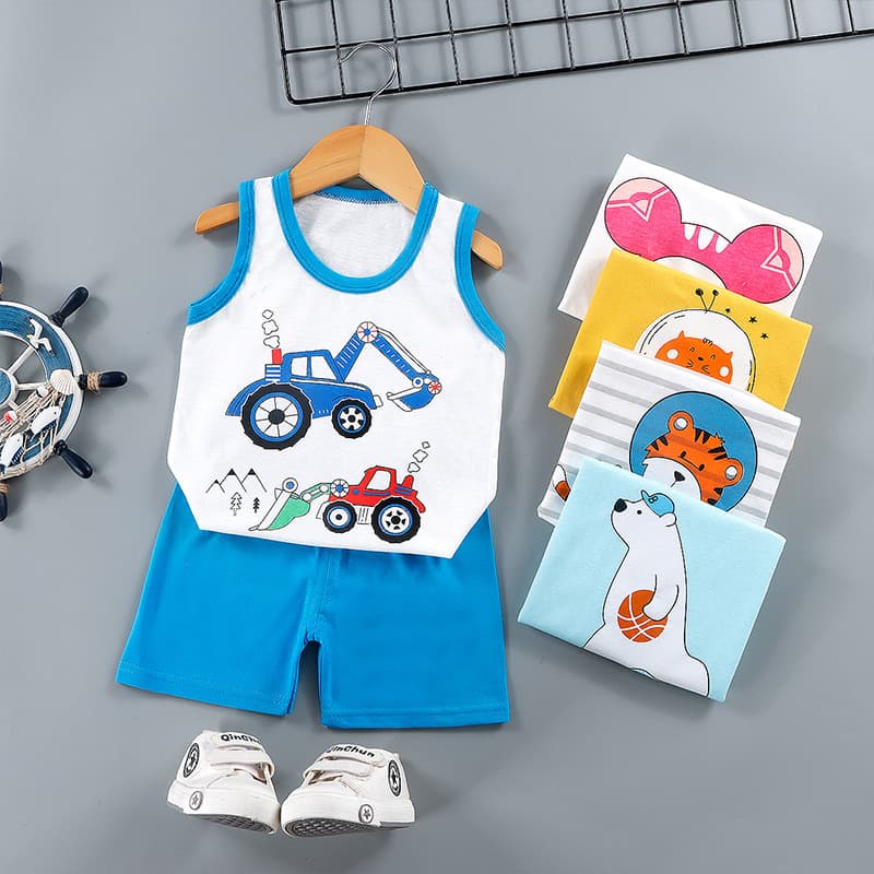 Summer children's vest set pure cotton boys shorts clothes girls sleeveless Korean style pajamas baby summer children's clothing