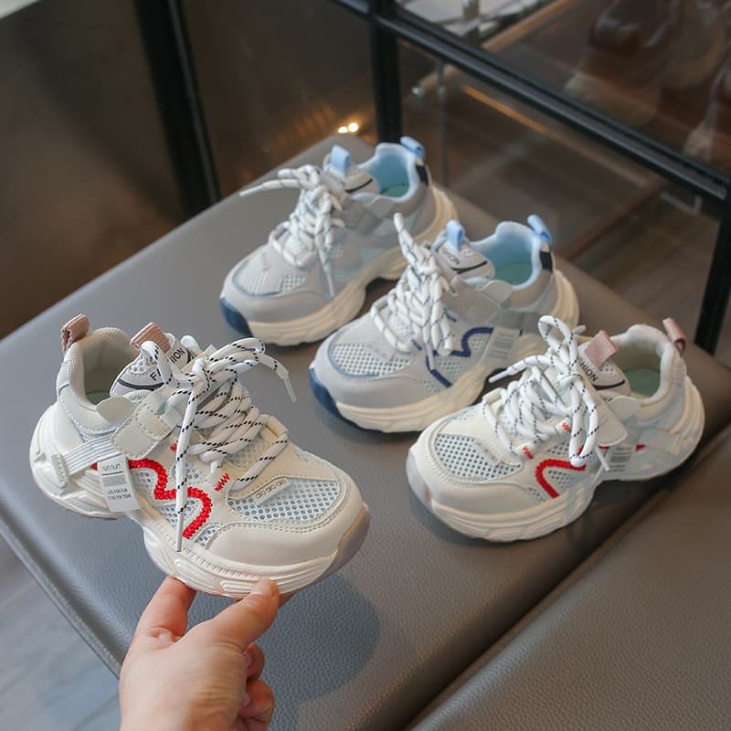 Children's Dad Shoes 2026 Summer Single Mesh Breathable Girls' Sports Shoes Lightweight Non-Slip Boys' Mesh Shoes for Older Kids