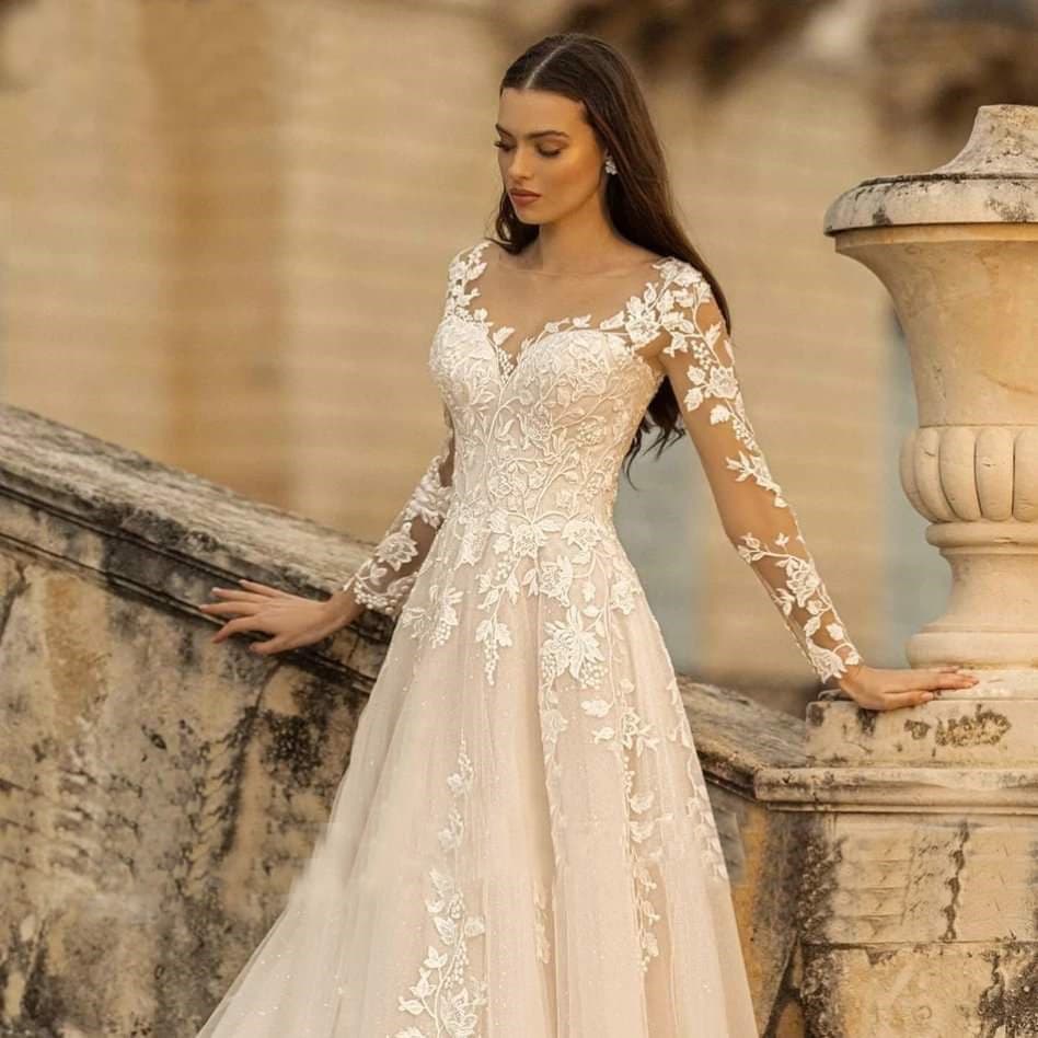 Deep V Backless Wedding Dress Long Sleeve Cross-border 2026 Summer Fashion New Train Slim Fit Sexy Simple Travel Photography