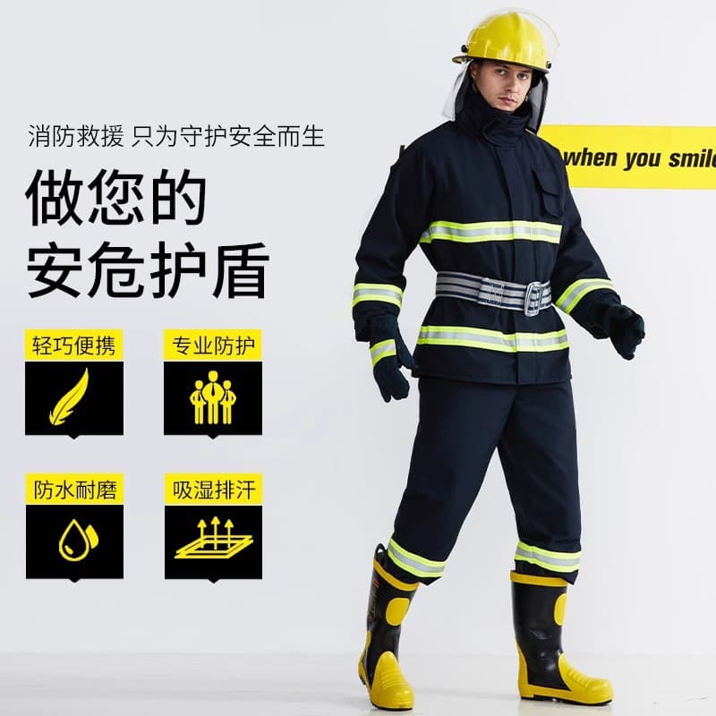 Zhe'an 02 firefighting suit plus cotton autumn and winter combat suit six-piece set protective suit training suit rescue suit set