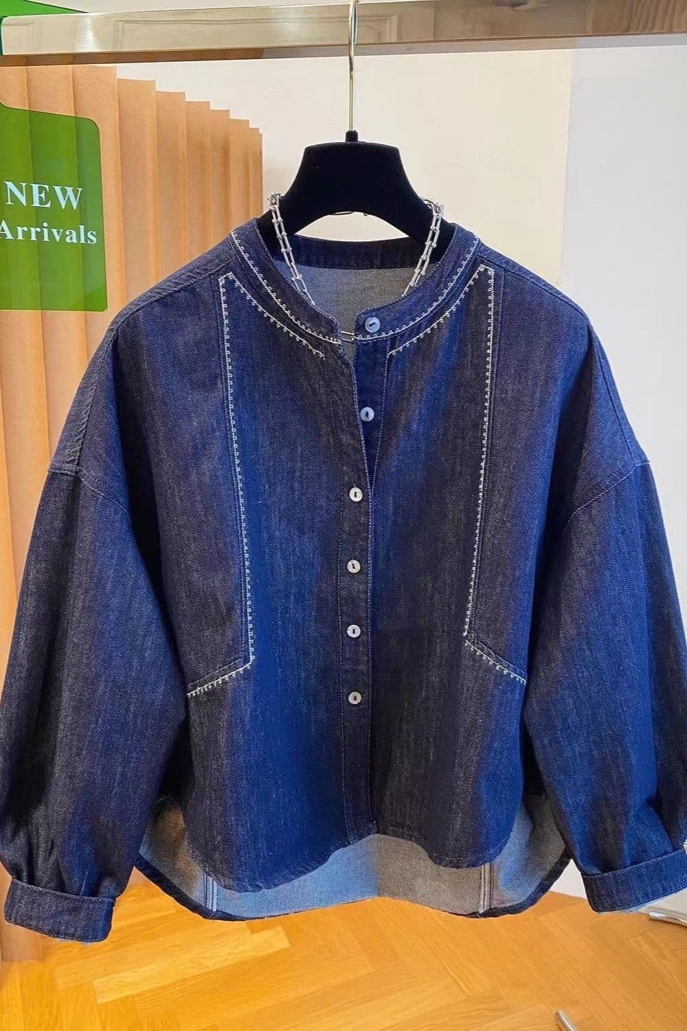 Women's round neck denim shirt jacket, new autumn style, loose, casual, super good-looking, thin jacket top