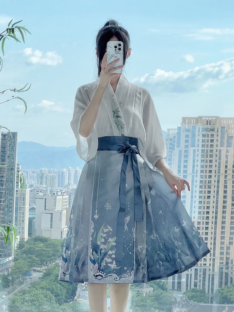 Dingshang Original [Lily of the Valley] Hanfu Women's New Horse-Face Skirt Set Summer Han Elements Petite Short Style