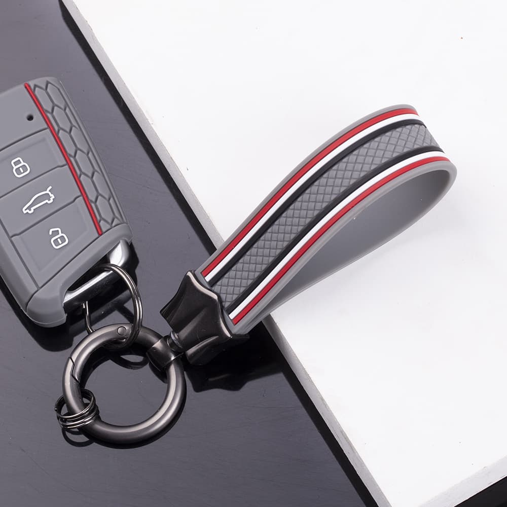 Creative Woven Pattern Silicone Strap Keychains with Cartoon Designs and Three-Line Imitation Leather Zinc Alloy Keychains