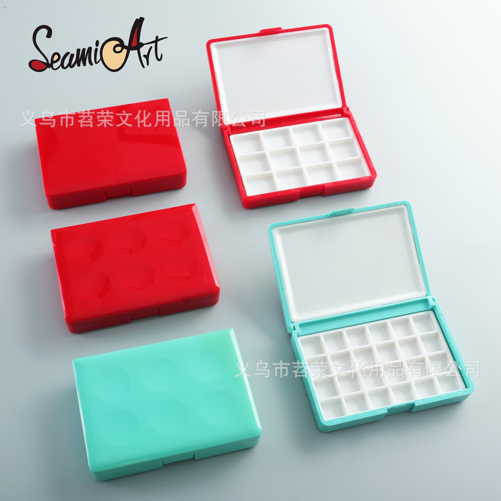 SeamiArt Mini Watercolor Palette Box Pocket Box China Red Tiffany Blue 12/24 Grid Palette Moisturizing Box