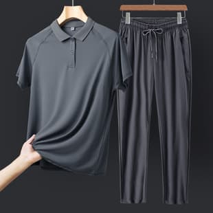 Comfortable Dad Style Ice Silk Sport Suit Men's Summer Casual Short Sleeve Middle-Aged Summer Clothing
