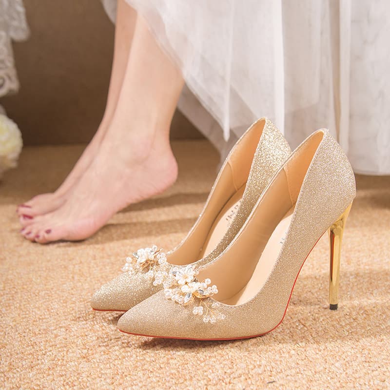 Spring New Korean Fashion Pointed Toe Slip-on High Heel Casual Large Size Women's Shallow Mouth Bow Women's Shoes