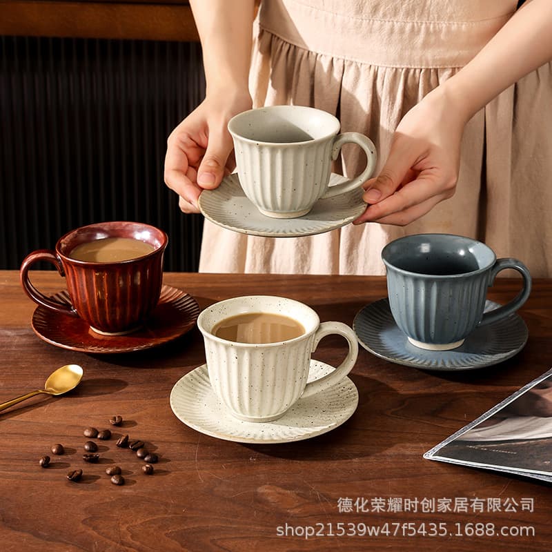 Ceramic Stoneware Coffee Cup and Saucer Set Vintage Wholesale Creative Simple Mug Coffee Cup Japanese Style Home Use