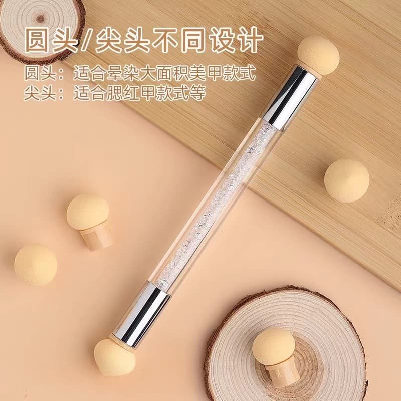 Nail Art Round and Pointed Gradient Sponge Stippling Brush, Blush Gradient DIY Nail Art Tool