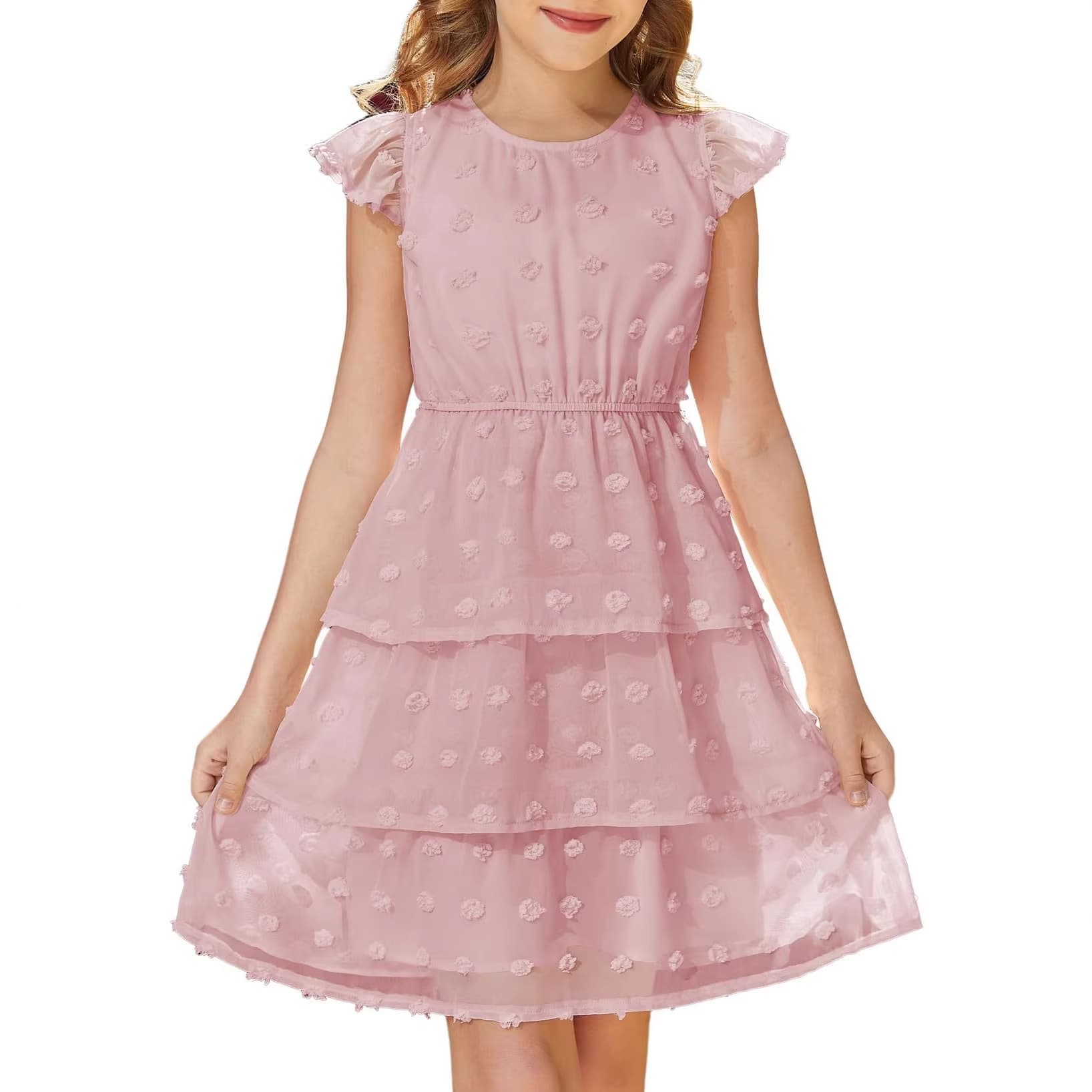 Factory Custom Layered Dress Children's Polka Dot Sundress for Ages 6-15 Children's Day