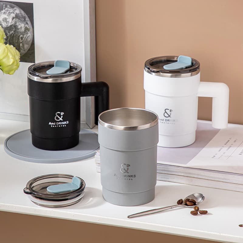 Stainless steel 304 coffee cup thermos cup accompanying straw cup high-looking office cup accompanying water cup with lid