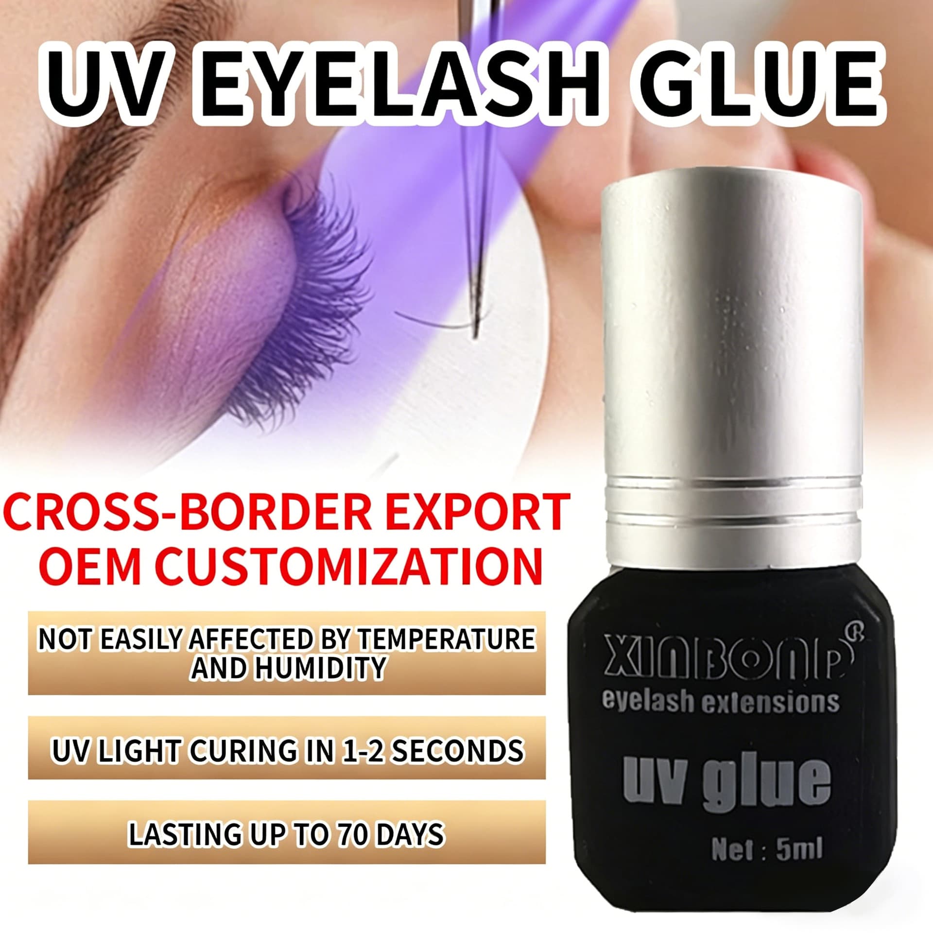 Cross-border UV False Eyelash Glue Factory Direct Supply, Multiple Colors Available, Light-Curing Eyelash Adhesive Wholesale
