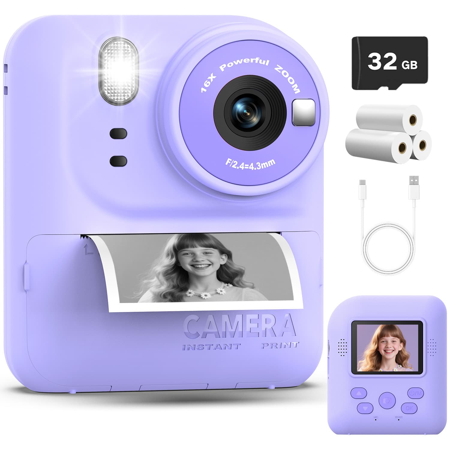 Children's Instant Print Camera Cute Cartoon Mini Digital Camera Portable Photo Toy for Students P89