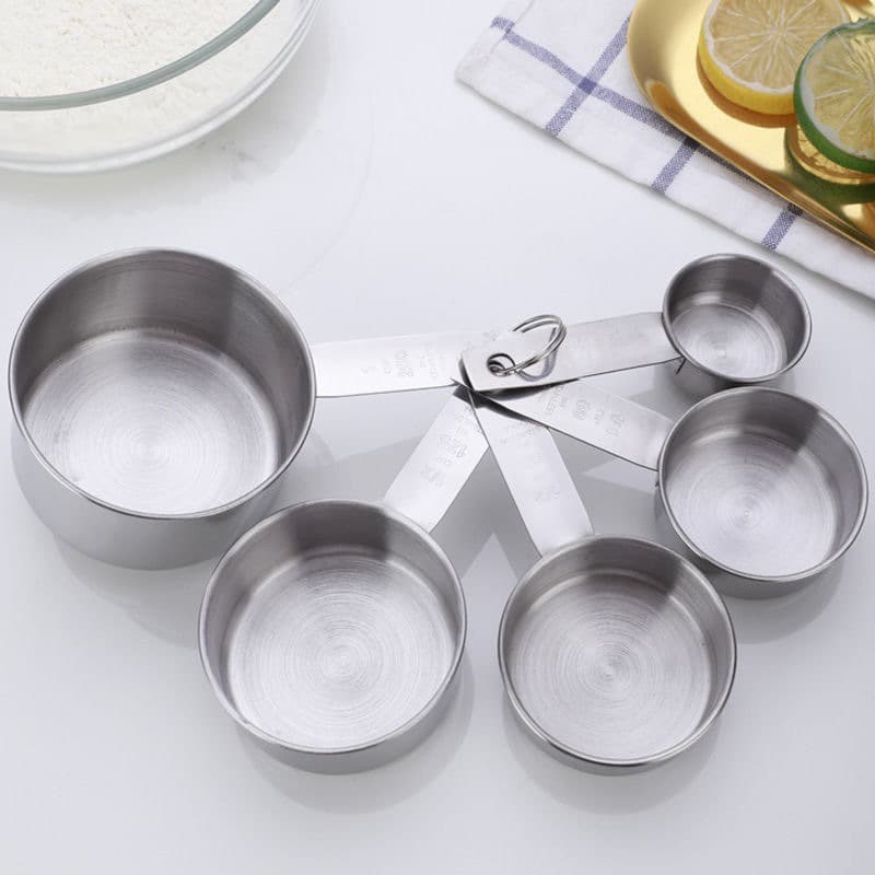American Style Minimalist Stainless Steel Round Measuring Cup Set with Baking Scale, Measuring Spoon, Sauce Measuring Spoon, Cross-border Tool