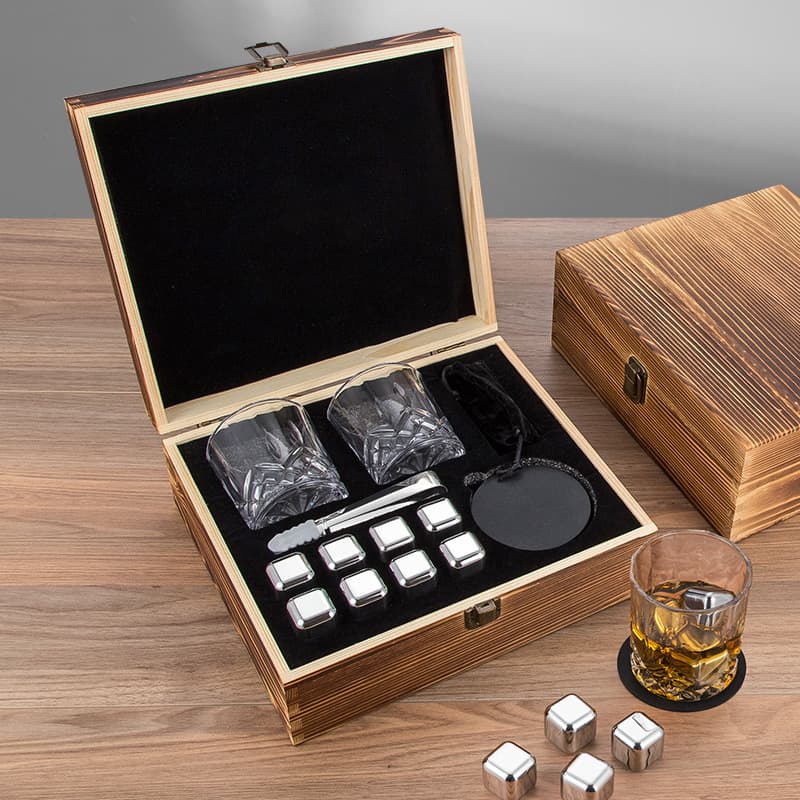 In Stock - 304 Stainless Steel Ice Cubes Whiskey Stones Wooden Gift Box Set, Amazon Drop Shipping