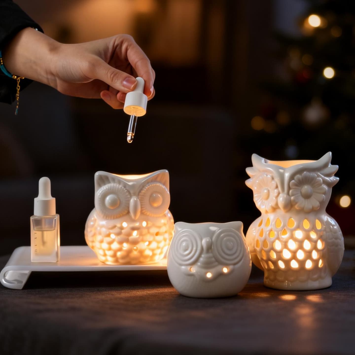 Owl White Porcelain Aromatherapy Aromatherapy Burner Ceramic Oil Diffuser Essential Oil Burning Wax Melting Heater Decor
