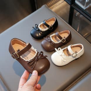 2026 Spring New Children's Girls Leather Shoes Princess Shoes Children's Dance Shoes Soft Sole Bow Flat Shoes Drop Shipping