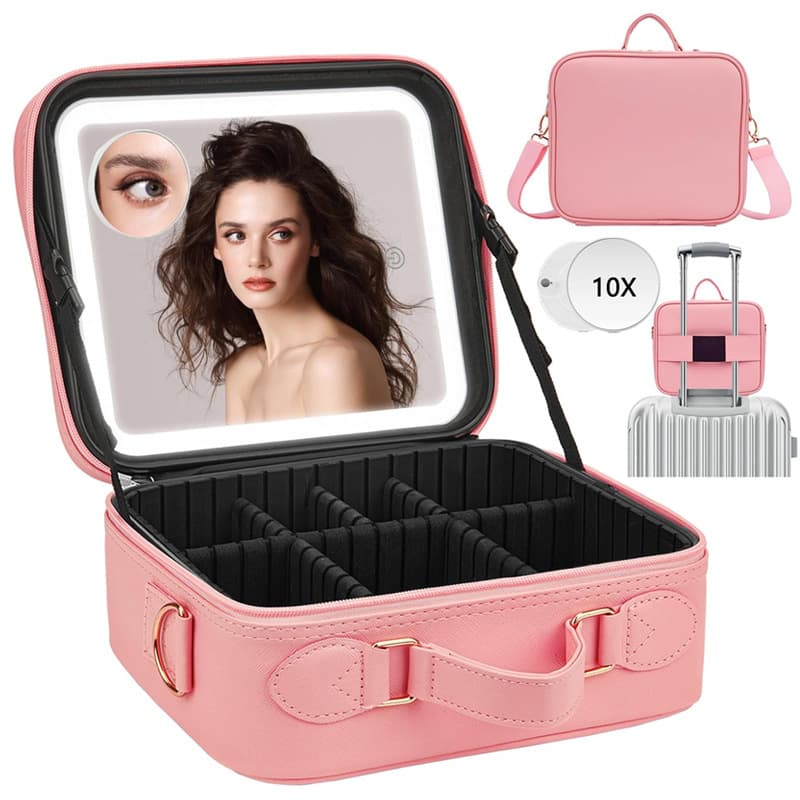 Cross-border PU belt light makeup box, high-end business makeup artist special makeup box, portable large-capacity makeup box