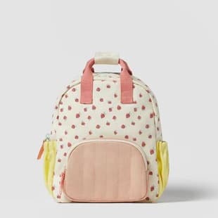 New Cross-Border Cotton Canvas Dopamine Strawberry Print Color-Block Cute Kids Backpack School Bag