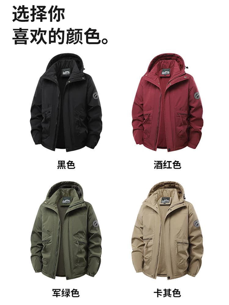 Winter Men's Fleece Lined Thickened Polar Fleece Jacket Loose Hooded Windbreaker Warm Workwear Cotton Coat