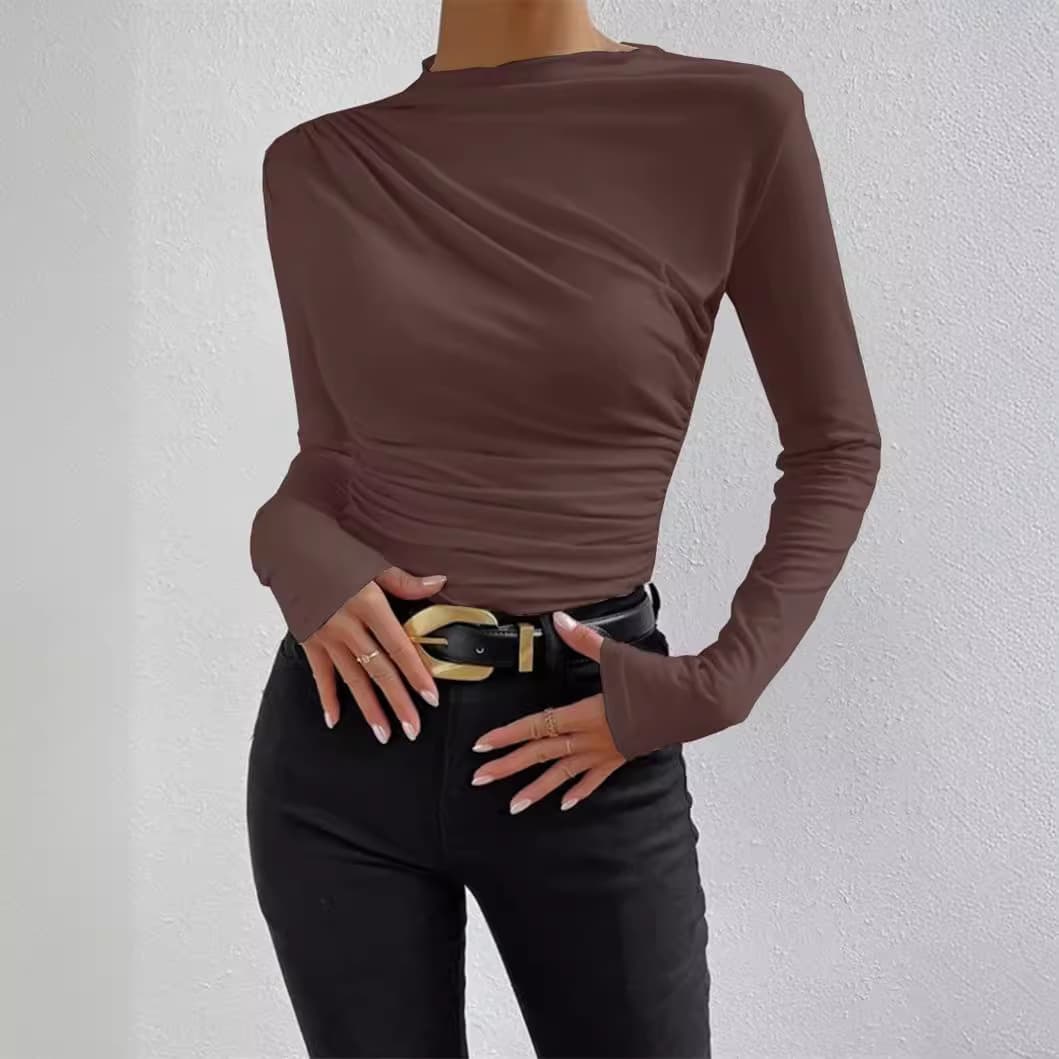 Solid Color Half-Turtleneck Slim Fit Base Layer Long-Sleeve T-Shirt Women's Top