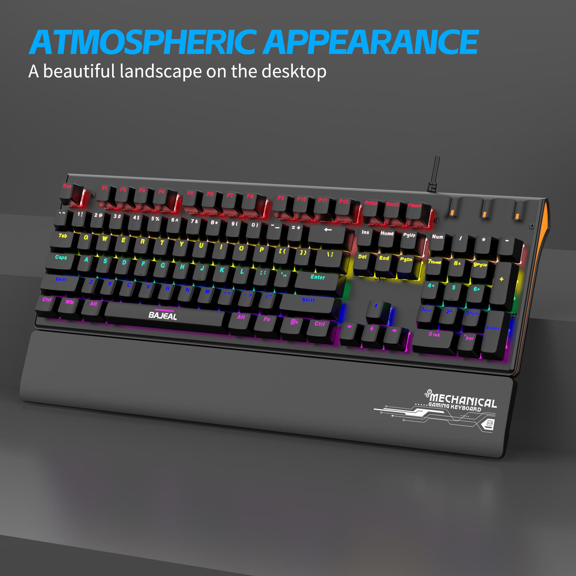 K600 Wired Gaming Mechanical Keyboard with Hand Rest for Desktop Computers Backlit Blue Switches Universal Illuminated Keyboard