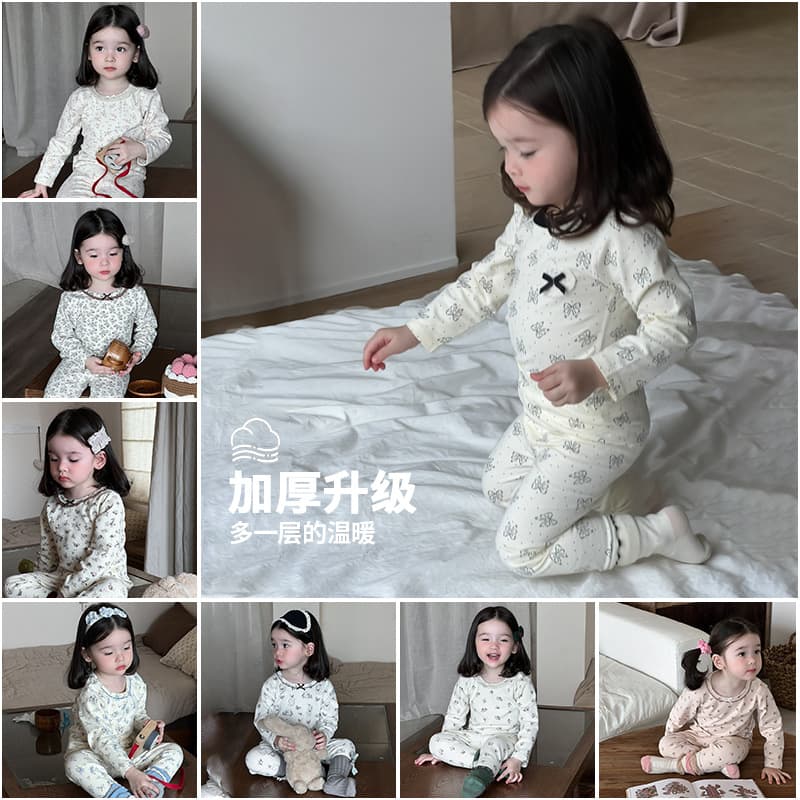 Girls Home Clothes Set Wool Pullover Class A Boneless Autumn and Winter Baby Home Pajamas Set Baby Home Cover