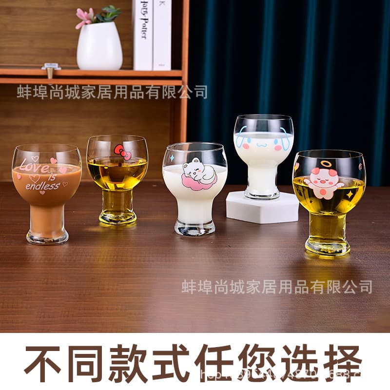Ins Style Cartoon Cute Glass Cup, Milk Cup, Juice Cup, Cold Drink Cup, Water Cup, Beer Cup for Home