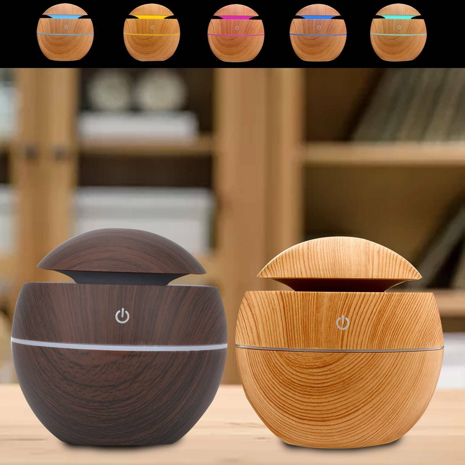 Factory USB Small Round Ball 7-Color Light Mushroom Humidifier Mini Wood Grain Round Hollow Aromatherapy Diffuser