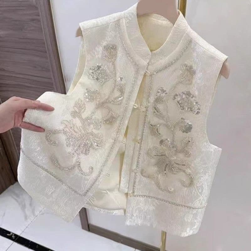 2026 high-end new Chinese style beaded sequins national style vest heavy industry early spring new embroidered temperament loose vest for women