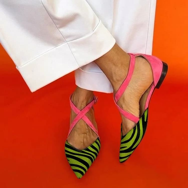 2024 Cross-Border Spring/Summer New Arrival, Export Style Wish Pointed Toe Zebra Print 40-43 Cross Buckle Hollow Sandals