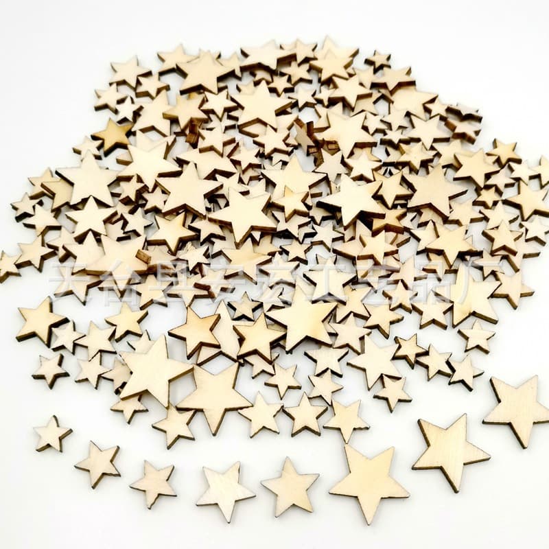 New Arrival Special 10 12 15 20mm Five-Point Star Wooden Craft Pieces Mixed Assortment Decorative Wood Chips 100 Pieces