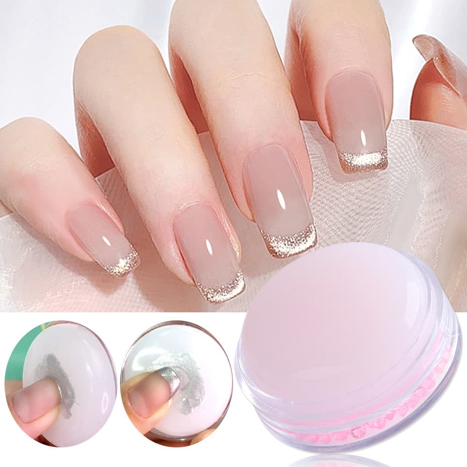 New Cross-Border Nail Art Stamper 4.2cm with Lid, Milky White Silicone French Diamond Stamper Nail Tool