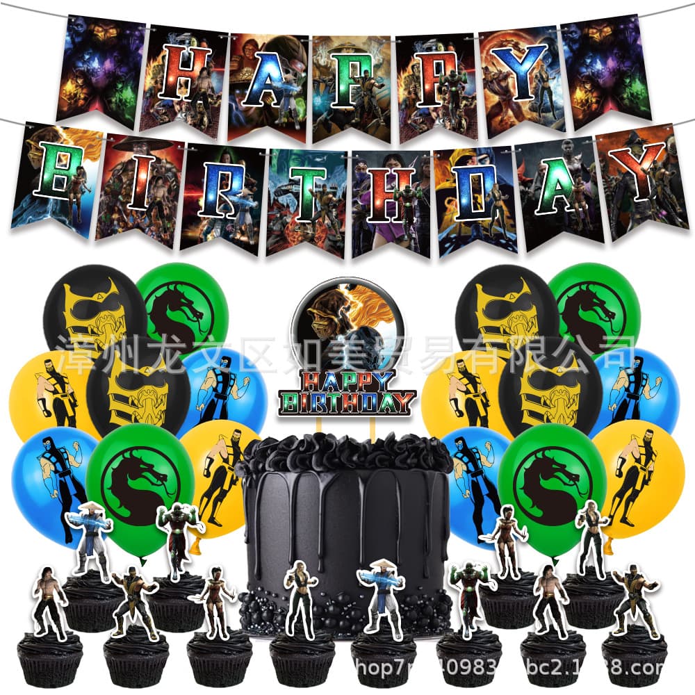 In-Stock Mortal Kombat Birthday Theme Party Decorations Banner Cake Flag Set