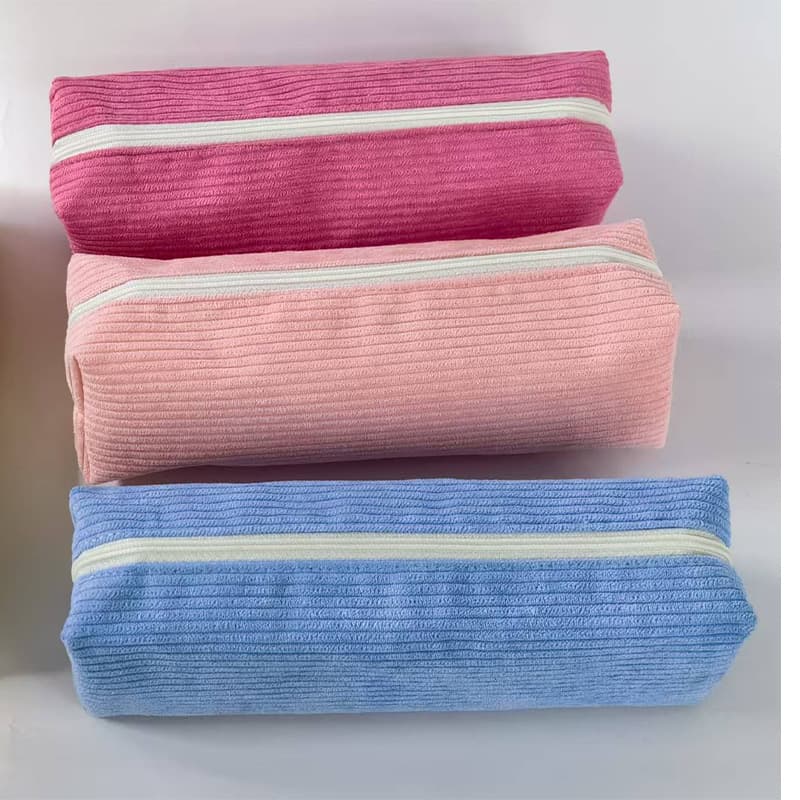 2024 New Retro Corduroy Solid Color Pencil Bag Literary Simple Stationery Bag High School Student Storage Bag Stationery Box