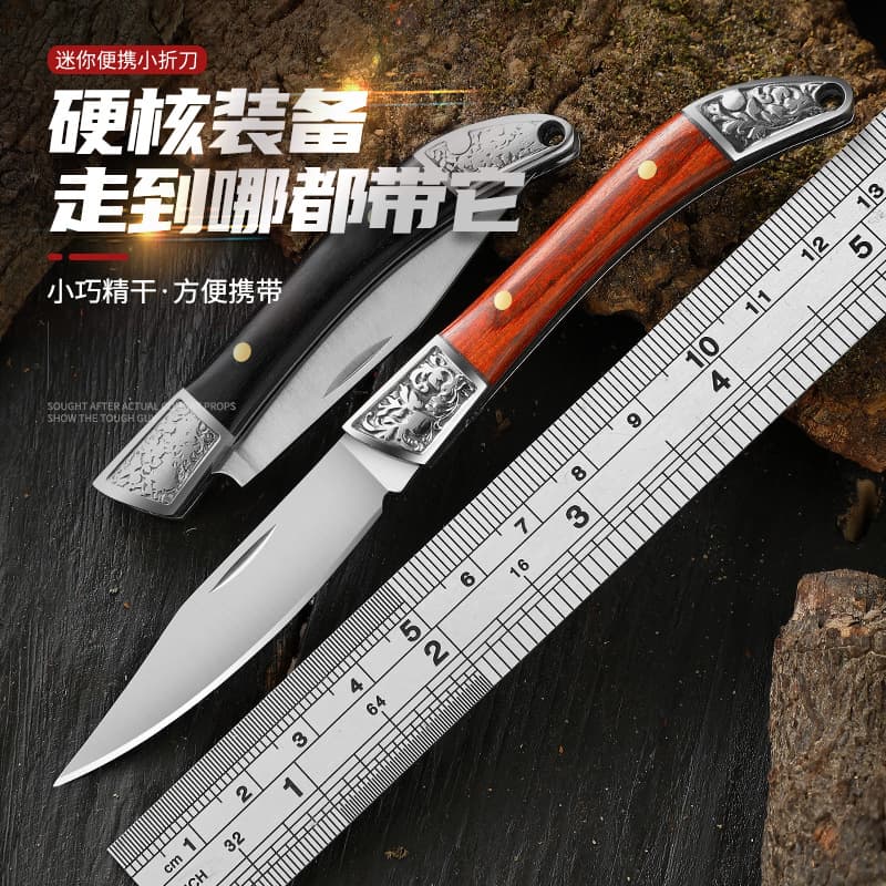 Mini Stainless Steel Folding Knife, Household Fruit Knife, Keychain Knife, Outdoor Portable, Colorful Wooden Handle Small Folding Knife