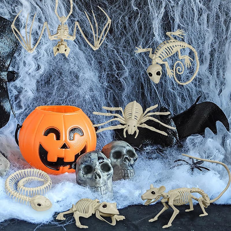 Halloween Scene Decoration Animal Skeleton Ornaments Simulation Plastic Crow Mouse Scorpion Decor Props