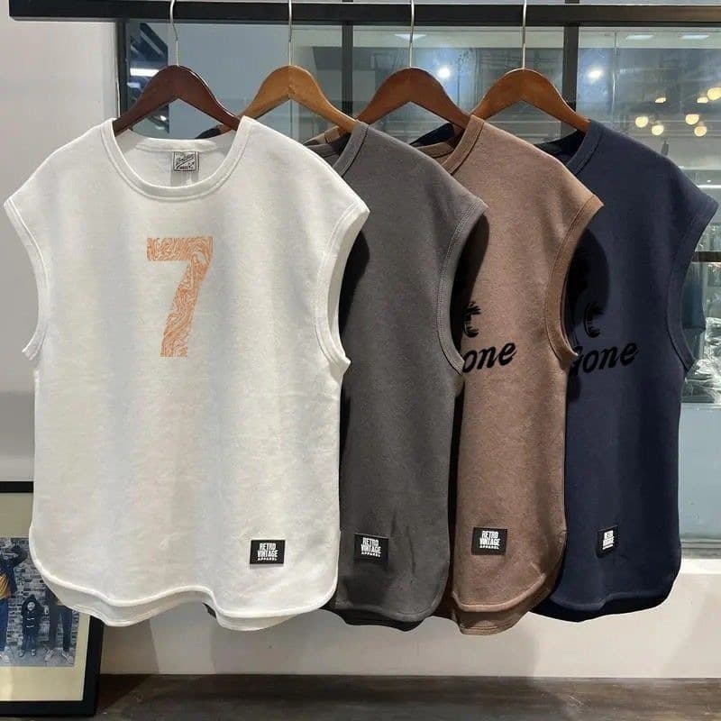 American Retro Vest Men's Sleeveless Tank Top Loose Fit Big Size Youth Summer Streetwear Fitness Workout