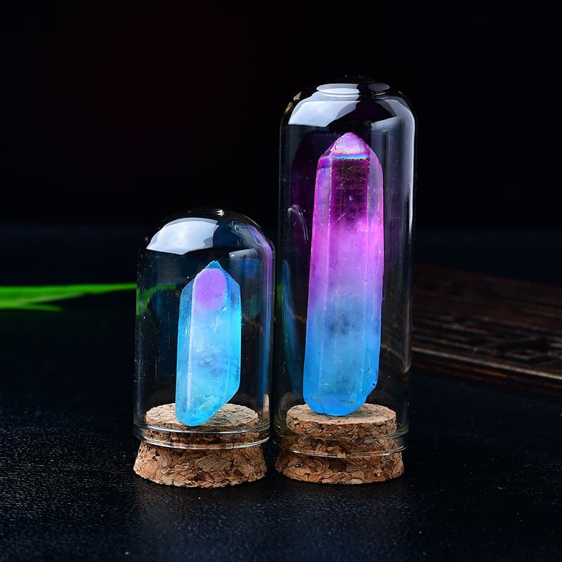 Natural White Crystal Electroplated Single Crystal Ornament, Colored Single-Point Mineral Specimen Gemstone, Gift for Kids, Desk Decoration