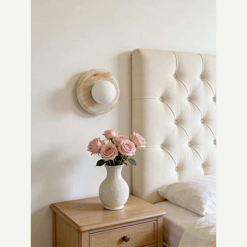 Wabi-Sabi Natural Jade Wall Lamp French Light Luxury Hotel Villa Background Wall Travertine Wall Lamp Marble Bedroom Light