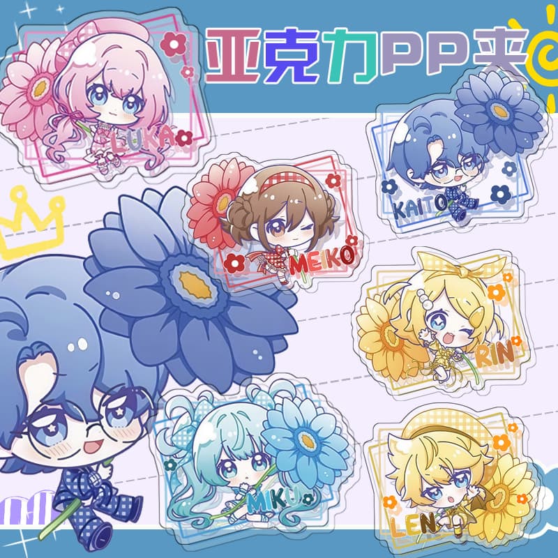 Hatsune Miku Retro Flower Series Kagamine Gemini Patrol Ryuge Miko Acrylic PP Clip Stationery