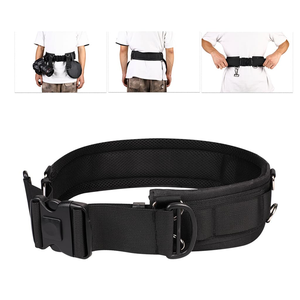 DSLR Camera Fill Light Fixing Waist Belt, Multi-Purpose Photography Waist Strap with Hooks for Hiking Lens Bag